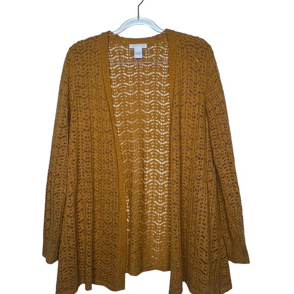 DESIGN HISTORY Crochet Knit Cardigan Sweater Open Front Draped Yellow Womens L - Picture 6 of 6